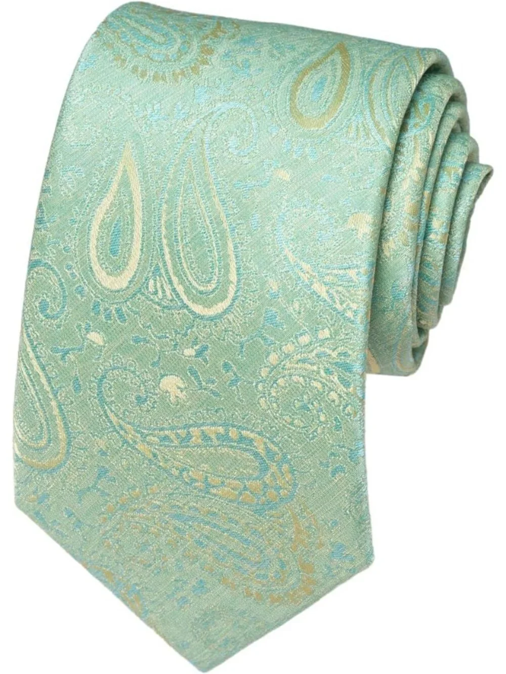 Men's Pastel Green 100% Microfiber Paisley Jacquard Formal Necktie For Business